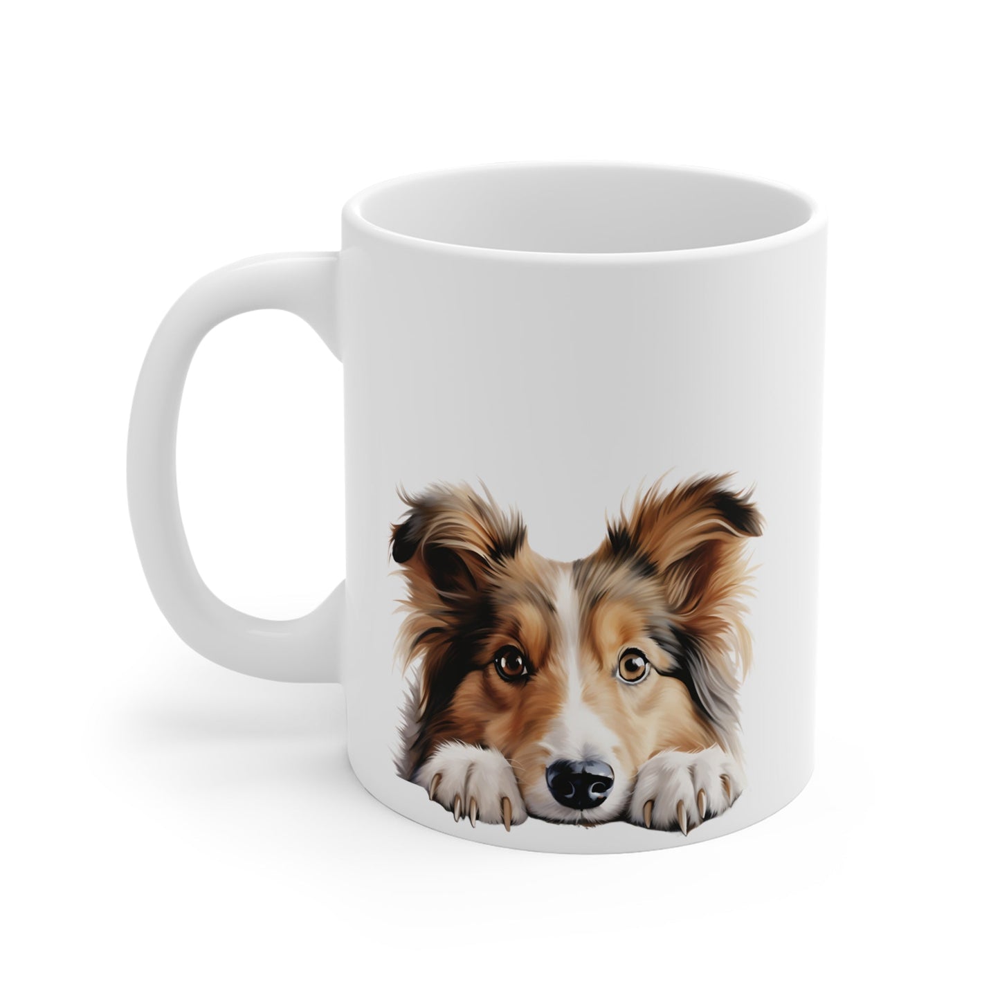 Peeking Dog White Ceramic Mug 11 oz - Shetland Sheepdog