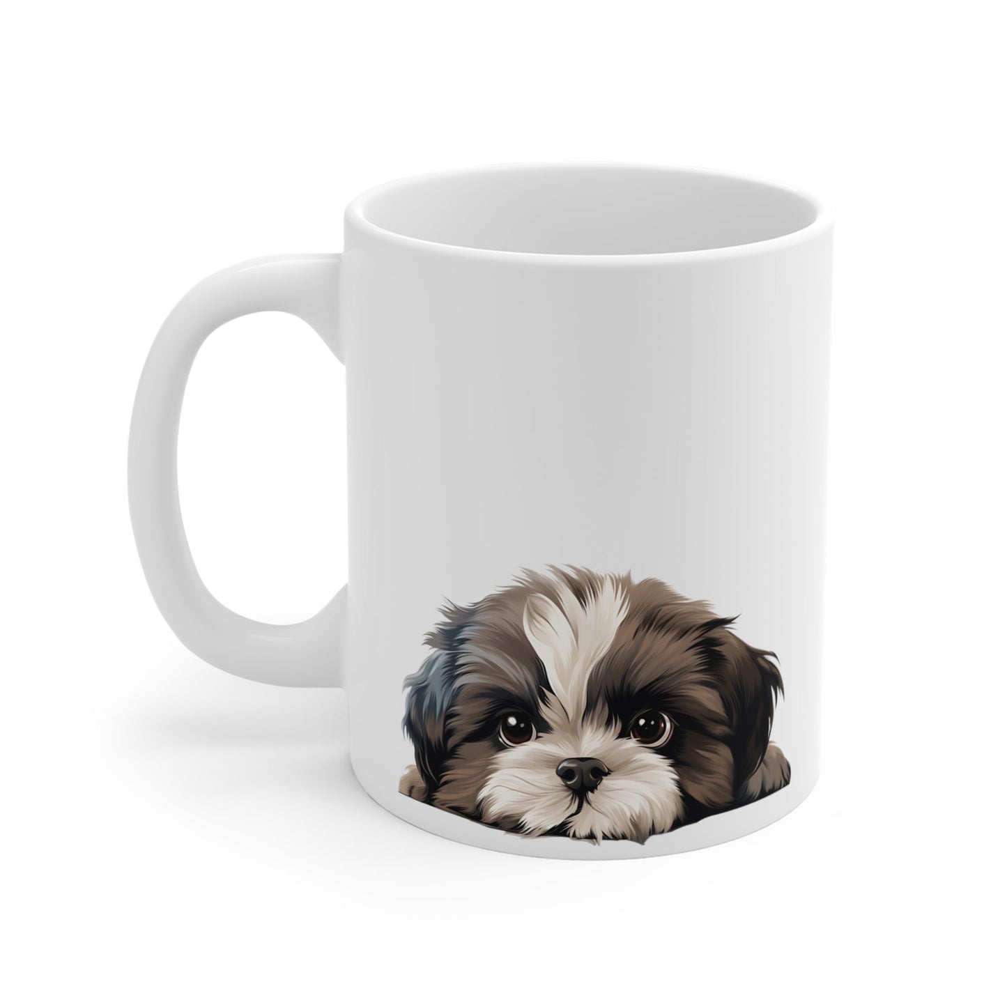 Peeking Dog White Ceramic Mug 11 oz - Shih Tzu