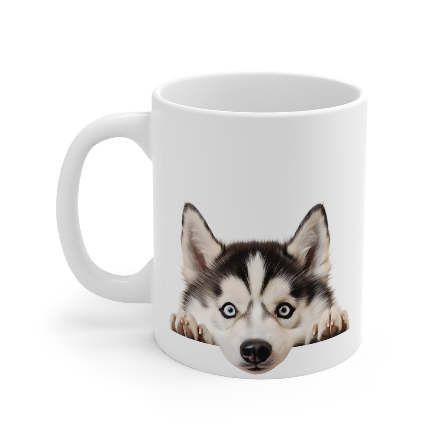 Peeking Dog White Ceramic Mug 11 oz - Siberian Husky