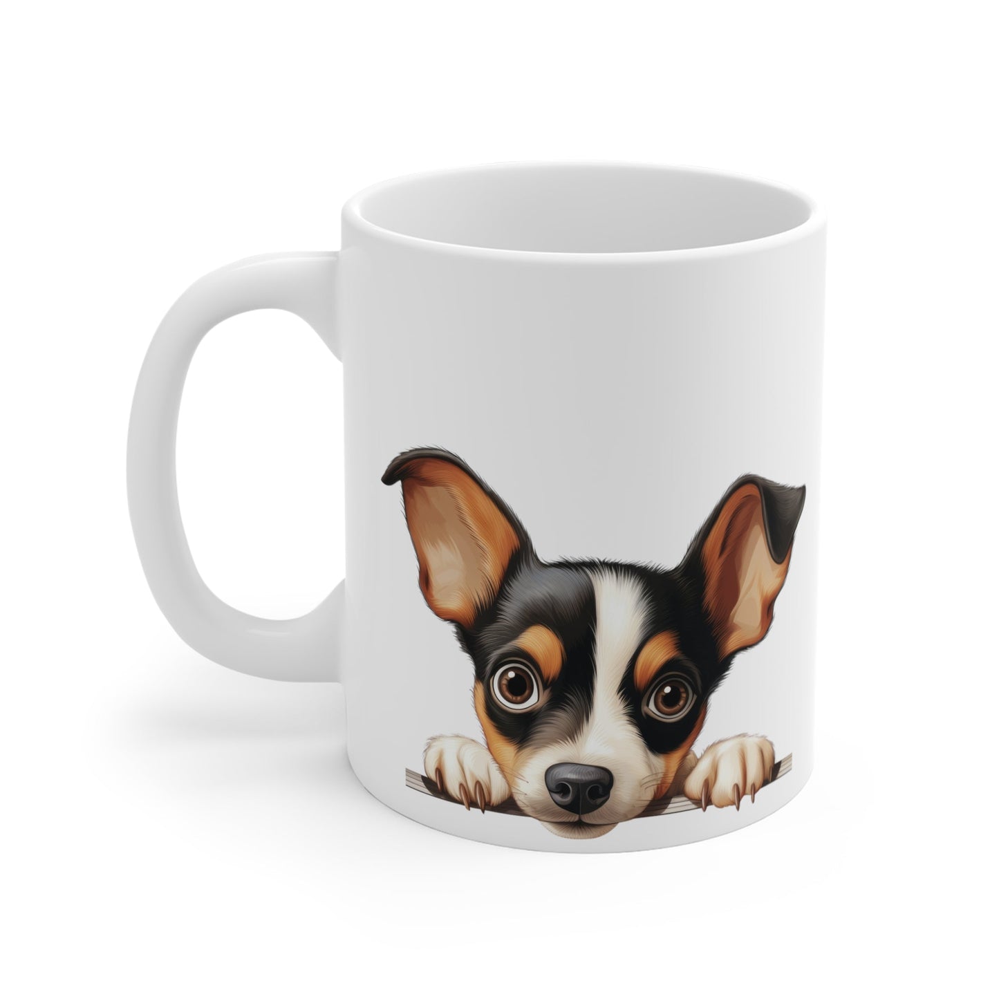 Peeking Dog White Ceramic Mug 11 oz - Toy Fox Terrier