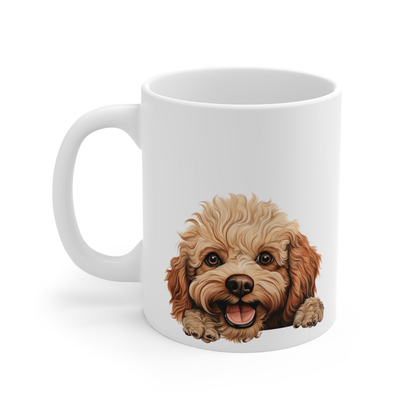 Peeking Dog White Ceramic Mug 11 oz - Toy Poodle