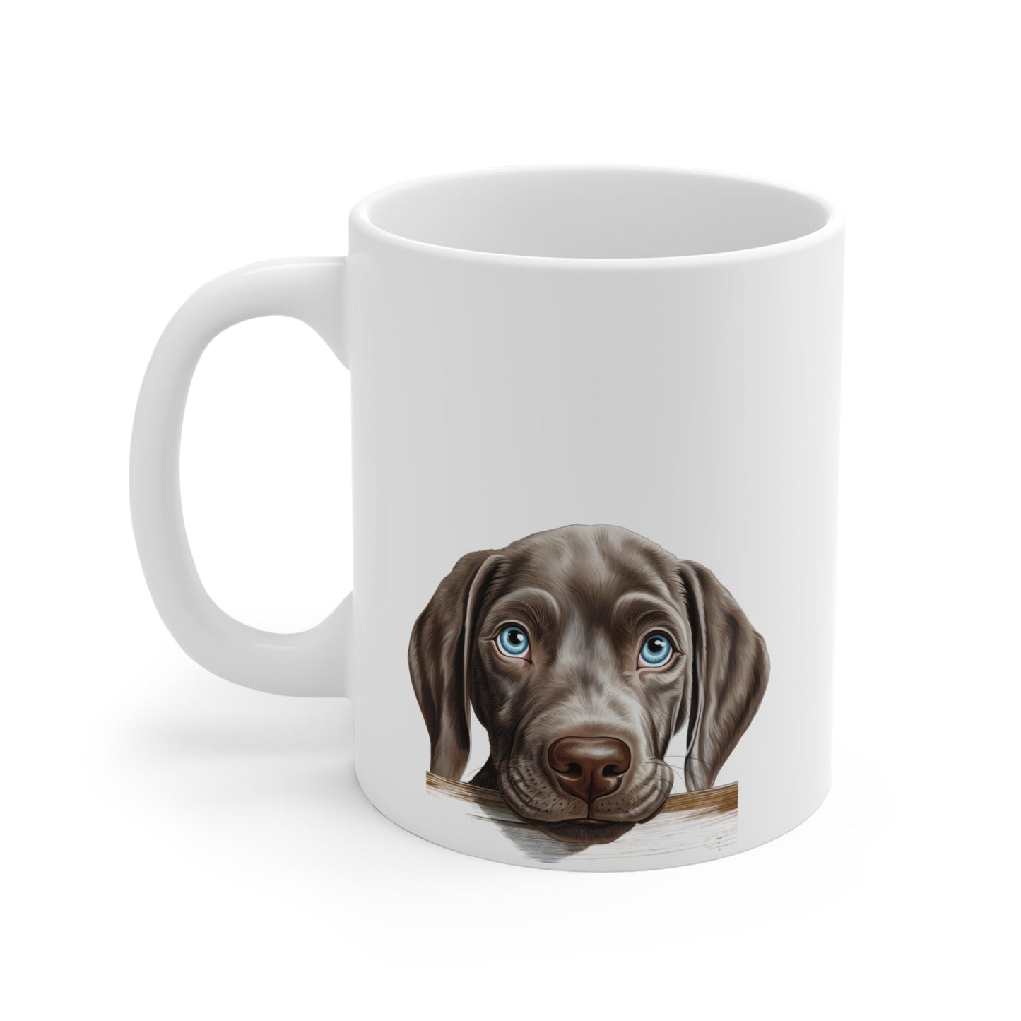 Peeking Dog White Ceramic Mug 11 oz - Weimaraner