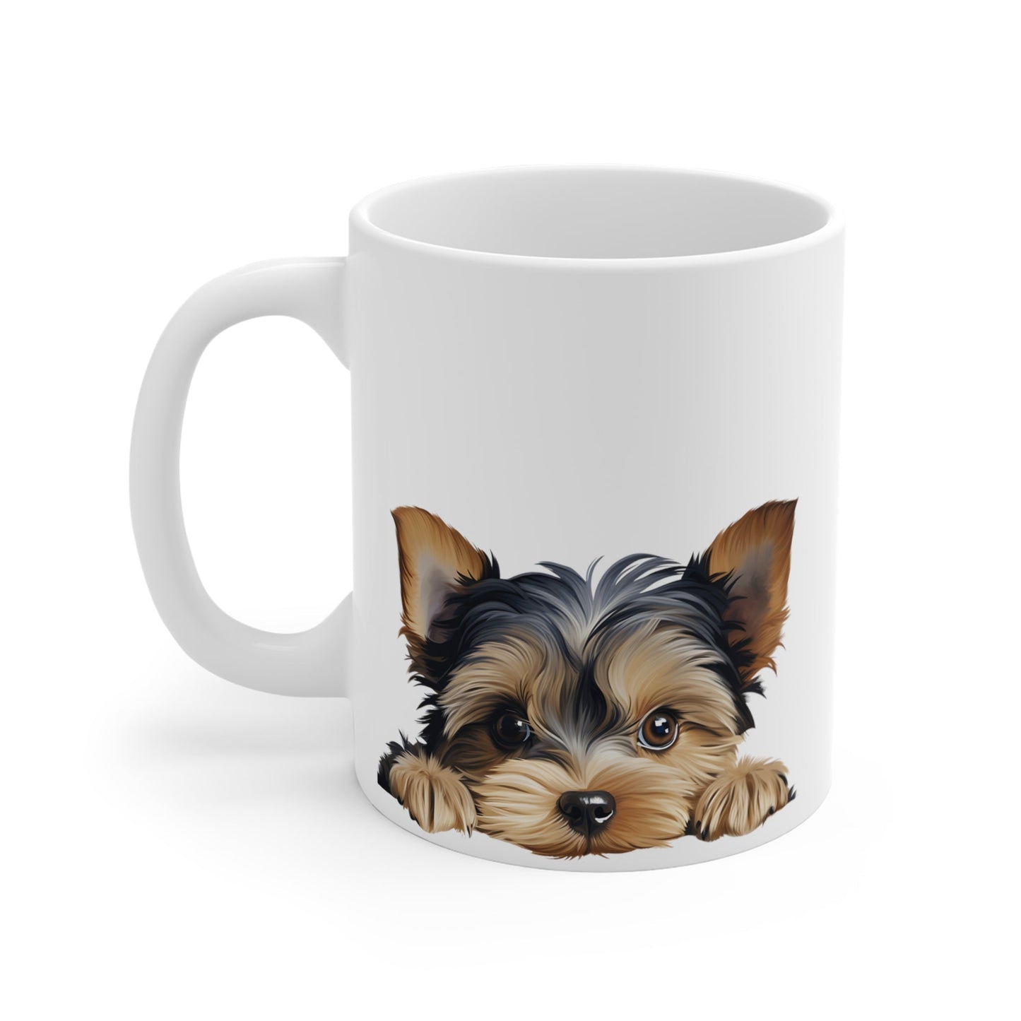 Peeking Dog White Ceramic Mug 11 oz - Yorkshire Terrier