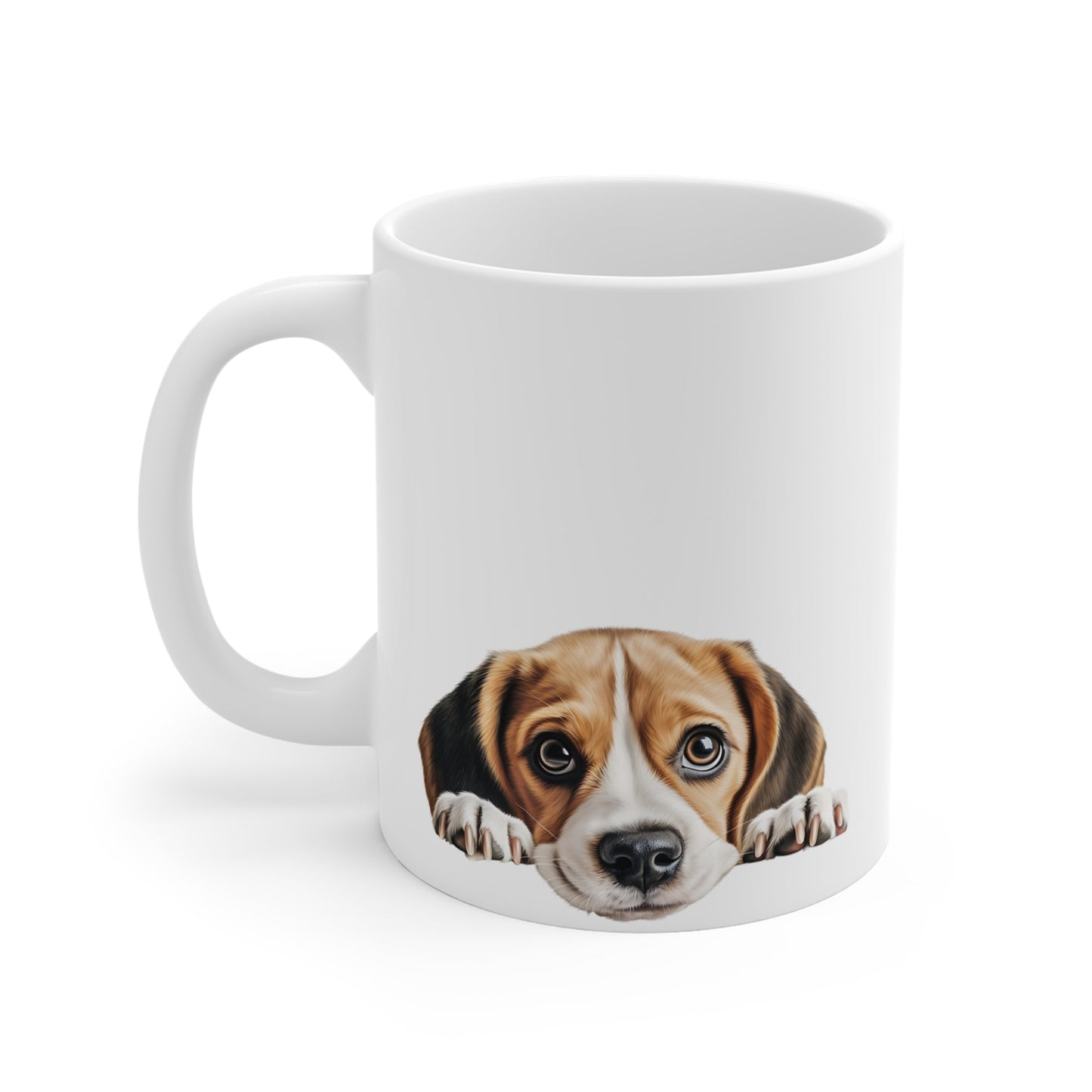 Peeking Dog White Ceramic Mug 11oz - Beagle