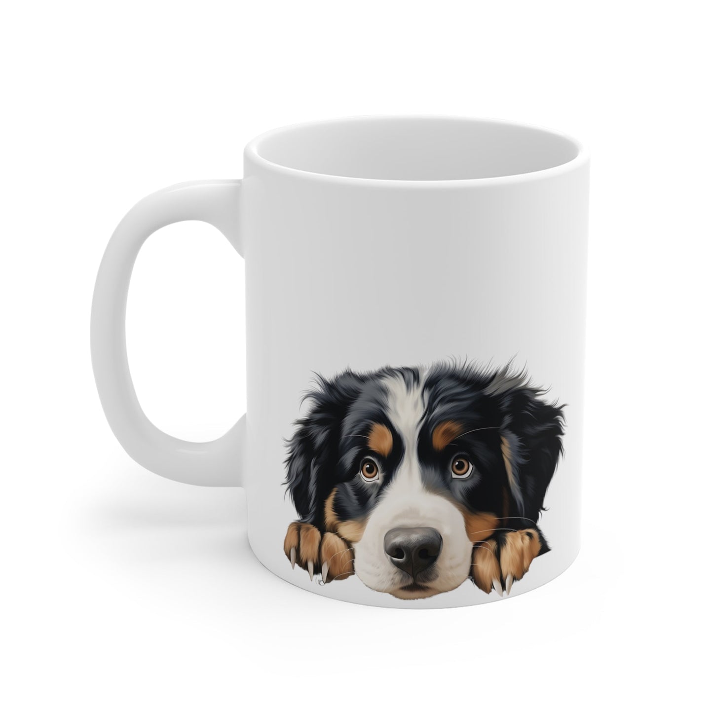 Peeking Dog White Ceramic Mug 11oz - Bernese Mountain Dog