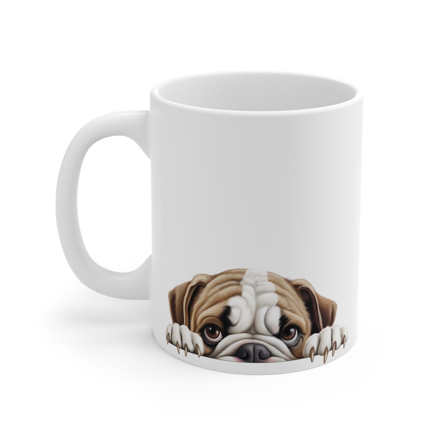 Peeking Dog White Ceramic Mug 11oz - Bulldog