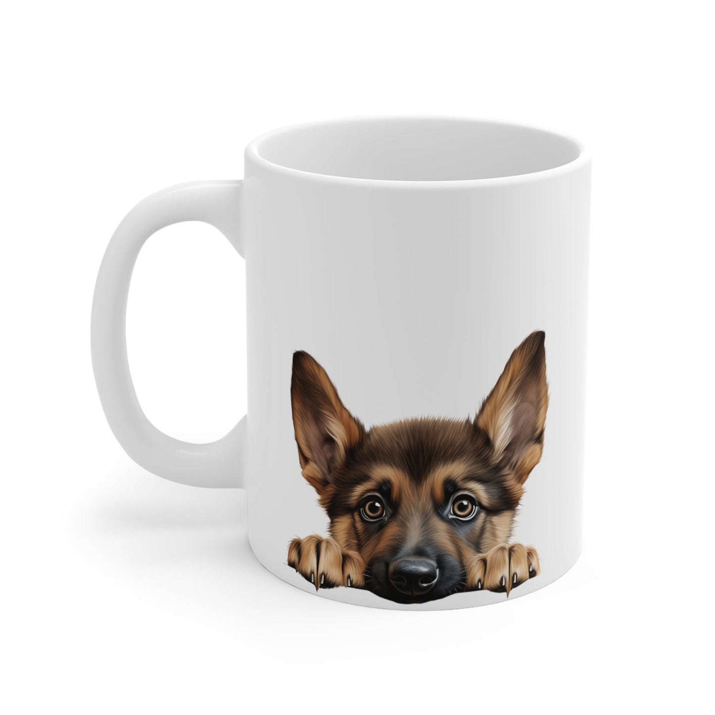 Peeking Dog White Ceramic Mug 11oz - German Shepherd
