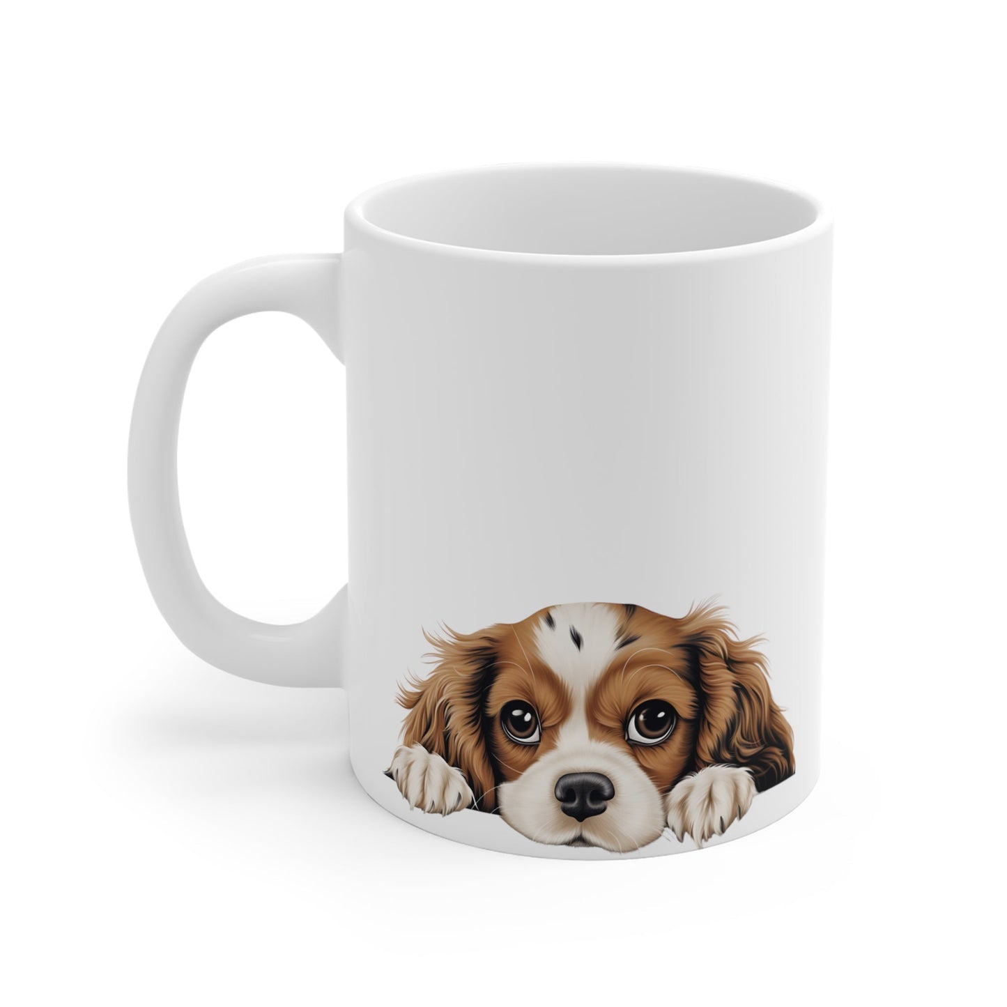 Peeking Dog White Ceramic Mug 11oz - King Cavalier Charles Spaniel