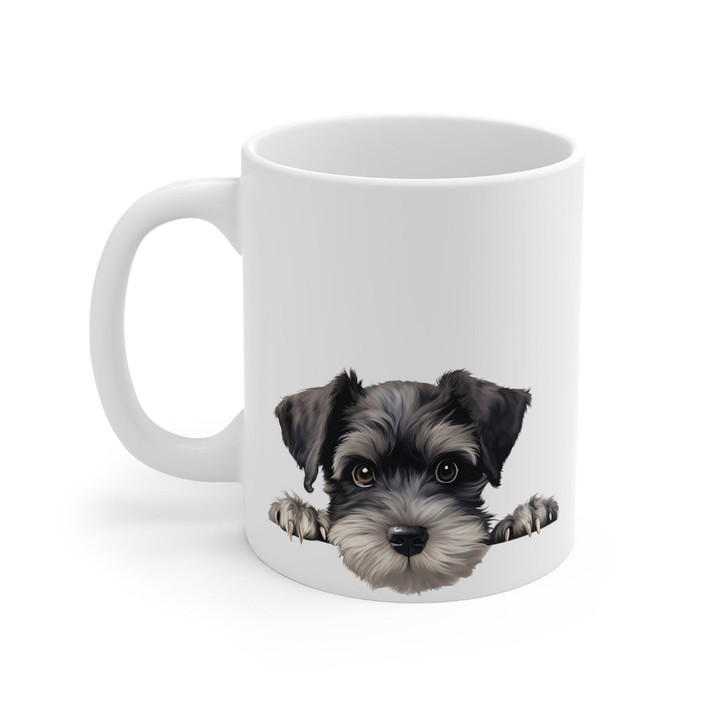 Peeking Dog White Ceramic Mug 11oz - Miniature Schnauzer