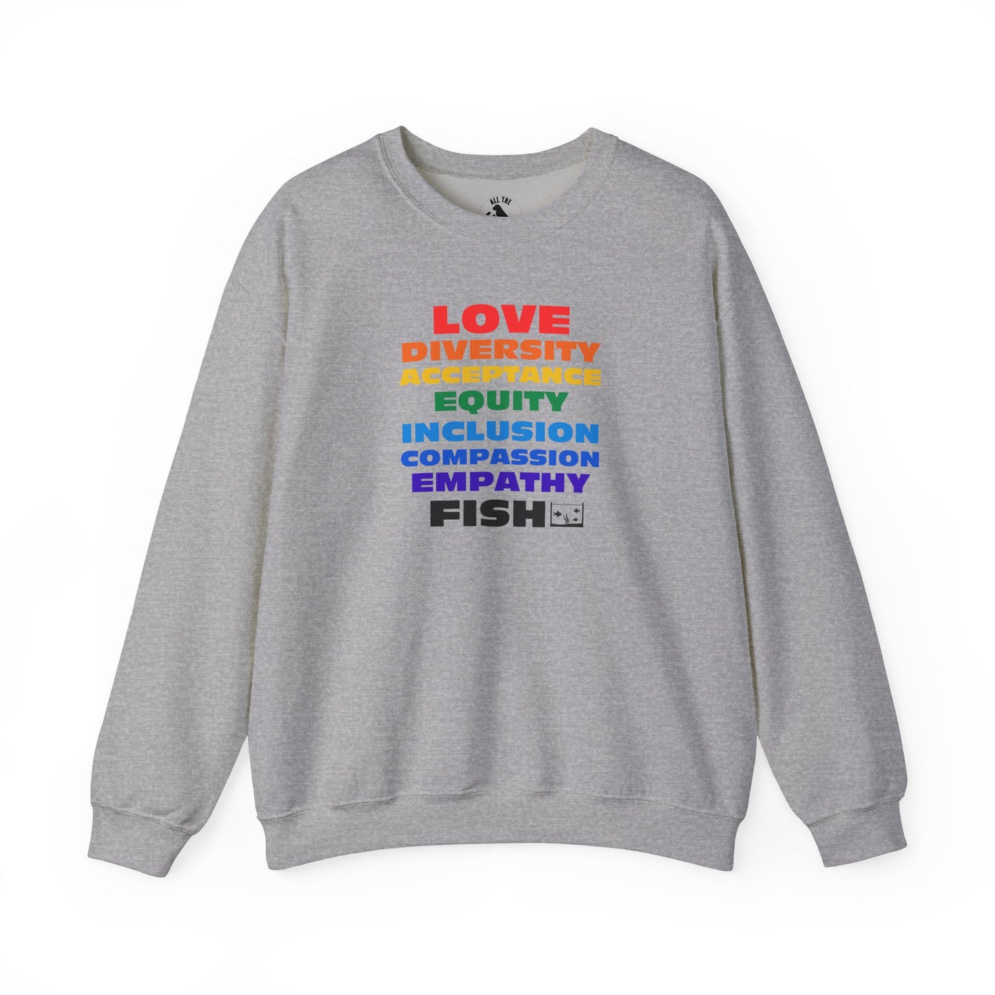 Pride, Love and Fish Unisex Heavy Blend™ Sweatshirt Sweatshirts Sport Grey gifts for animal lovers supporting animal rescues