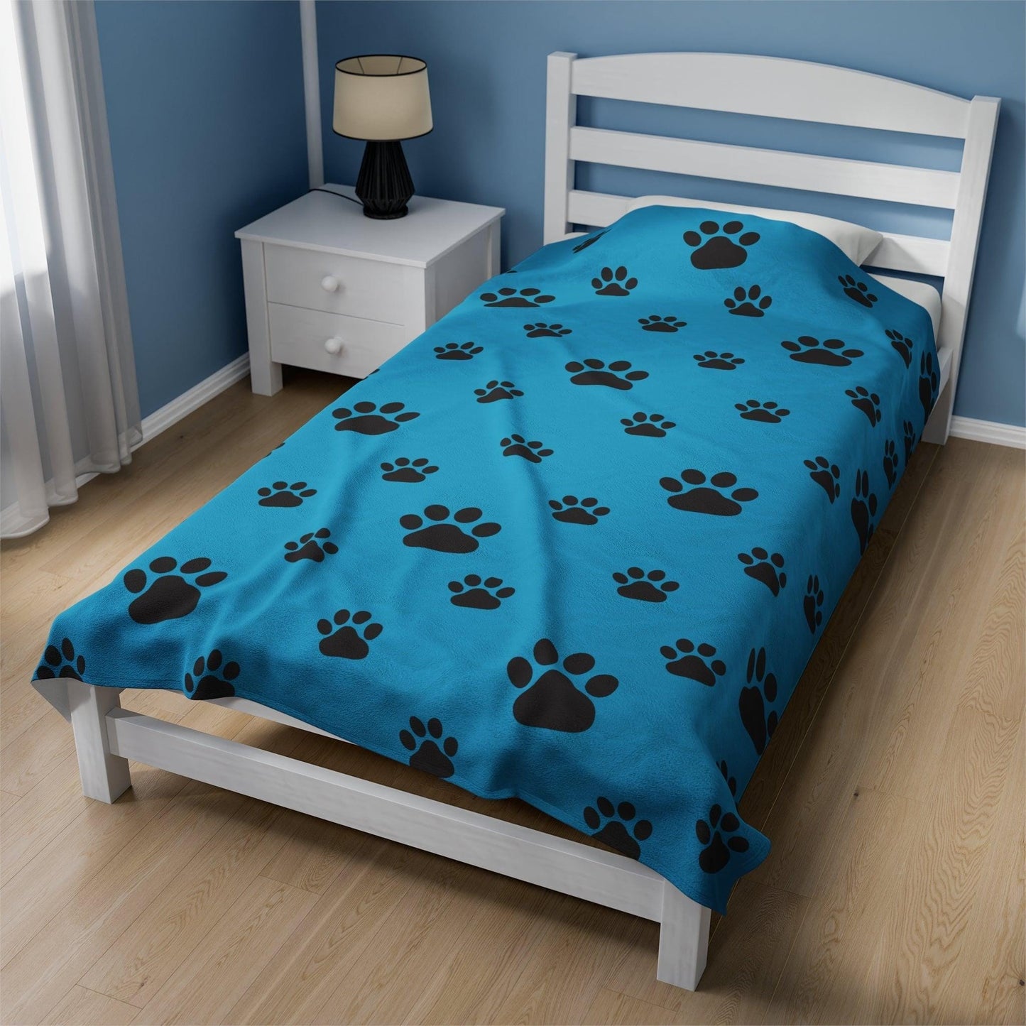 Printify Bedding 60" × 80" Paw Print Velveteen Plush Blanket - Turquoise