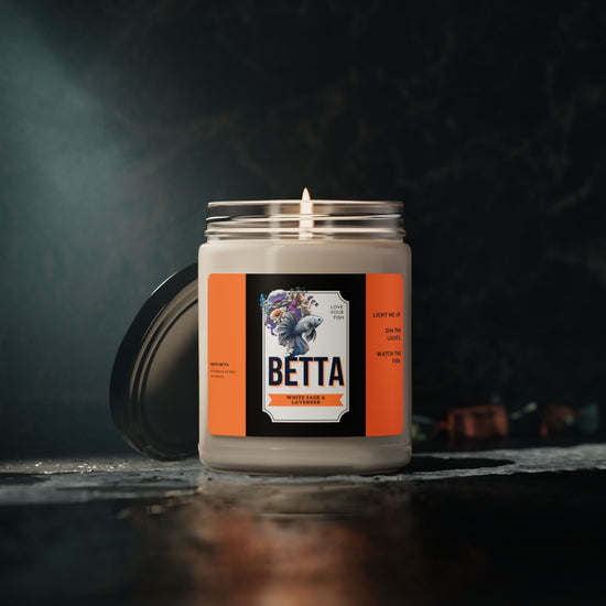 Betta Fish Watching Eco-friendly Scented Soy Candle 9 oz - Support Animal Shelter Fundraising - Gifts for Animal Lovers