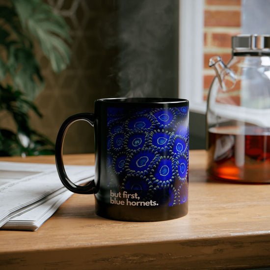 Blue Hornet Zoas Black Ceramic Mug 11 oz - All The Fauna - Support Animal Shelter Fundraising - Gifts for Animal Lovers