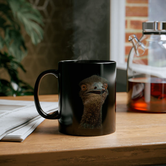 DONT CHOOSE VIOLENCE Emu Black Ceramic Mug 11 oz - All The Fauna - Support Animal Shelter Fundraising - Gifts for Animal Lovers