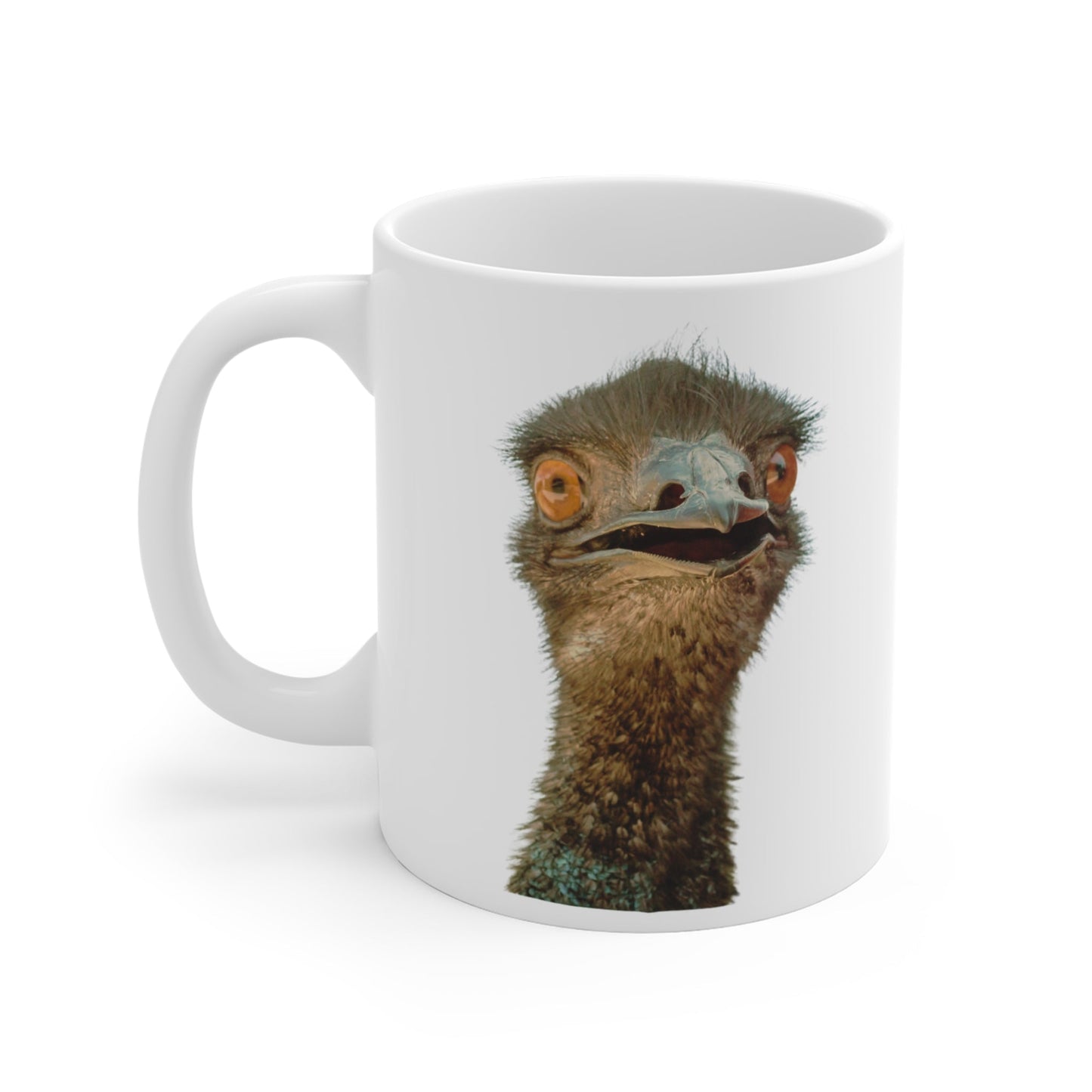 DON'T CHOOSE VIOLENCE Emmanuel the Emu White Mug 11 oz - All The Fauna - Support Animal Shelter Fundraising - Gifts for Animal Lovers