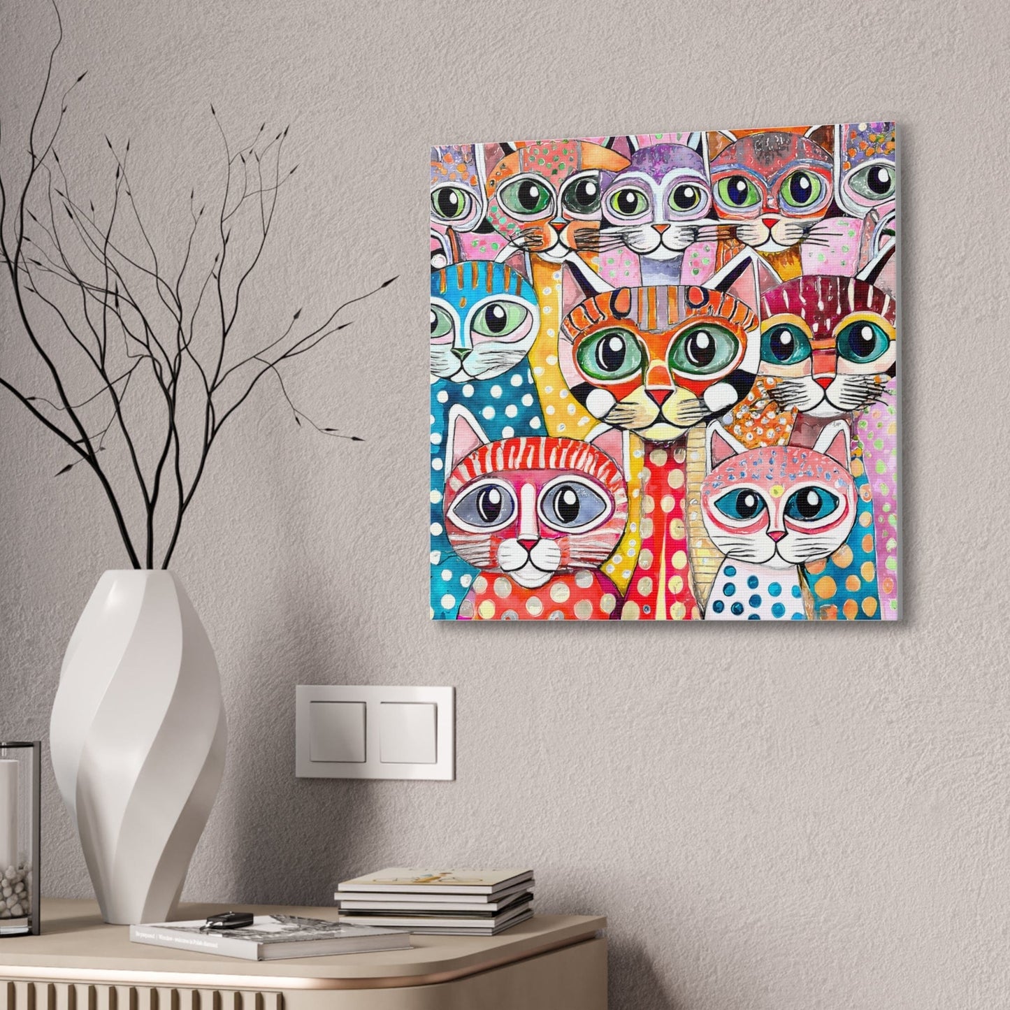 Printify Home Decor Cat Crowd I Abstract Stretched Canvas Square