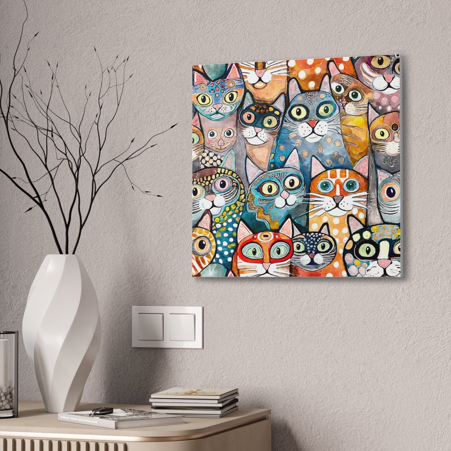 Printify Home Decor Cat Crowd II Abstract Stretched Canvas Square