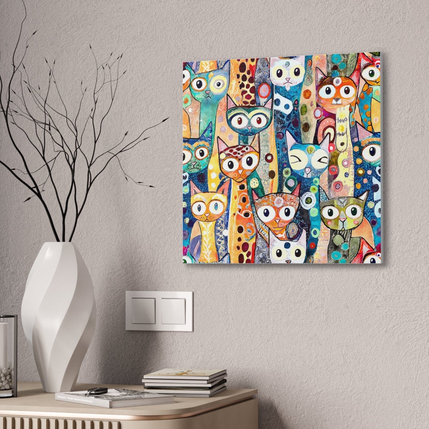Printify Home Decor Cat Crowd III Abstract Stretched Canvas Square