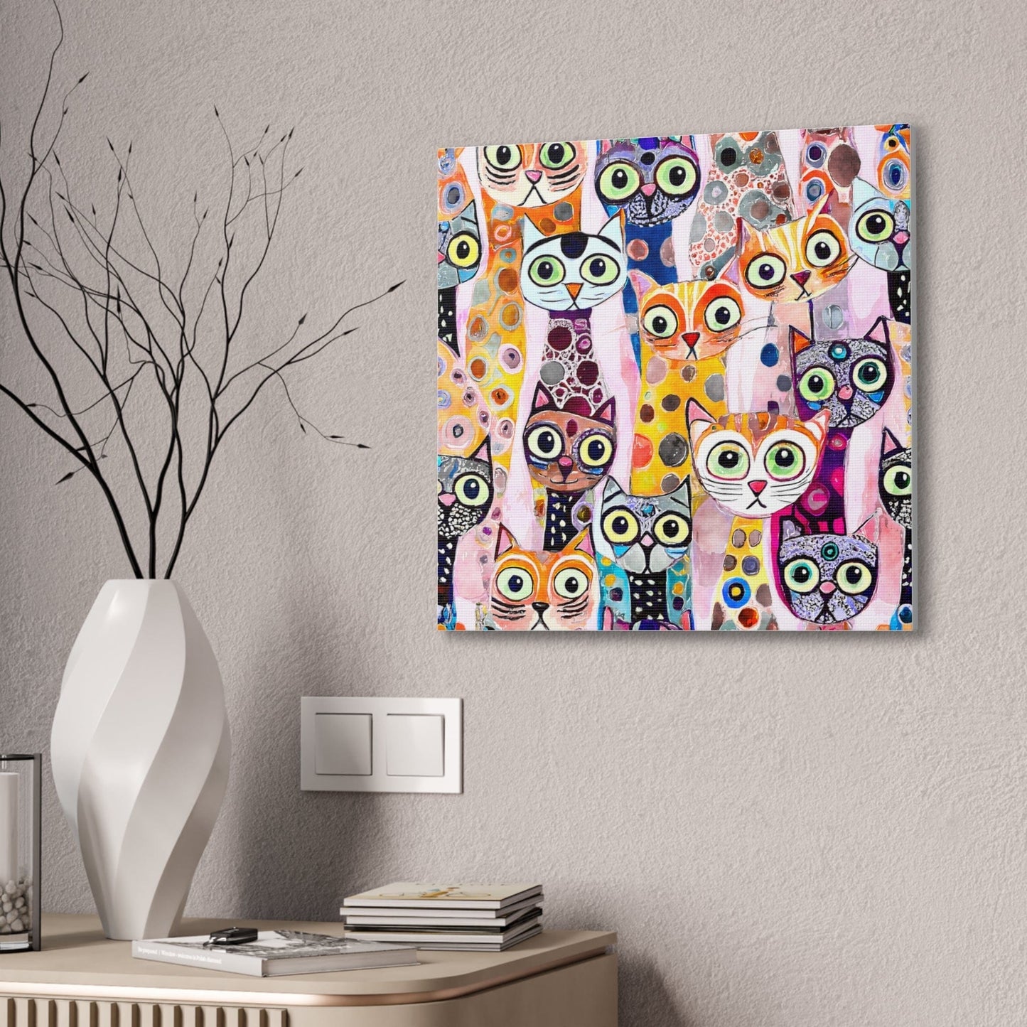 Printify Home Decor Cat Crowd IV Abstract Stretched Canvas Square