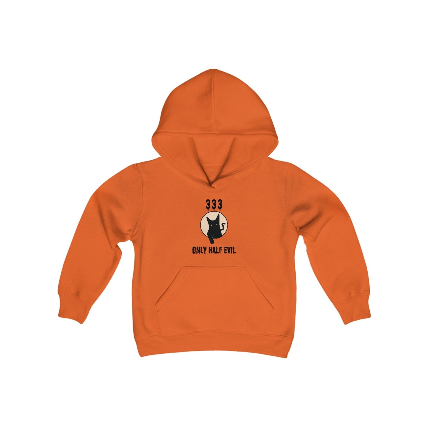 Printify Hoodies Orange / S ONLY HALF EVIL Cat Youth Heavy Blend™  Halloween Hoodie