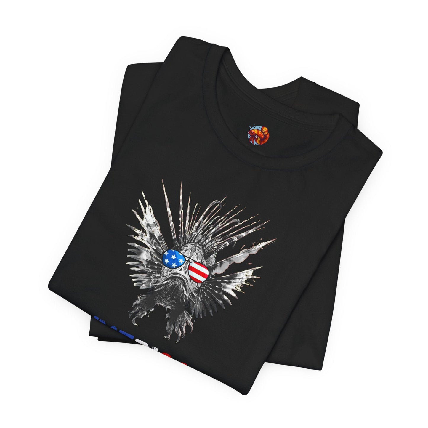 'MERICA Patriotic Lionfish Unisex Tee - Support Animal Shelter Fundraising - Gifts for Animal Lovers