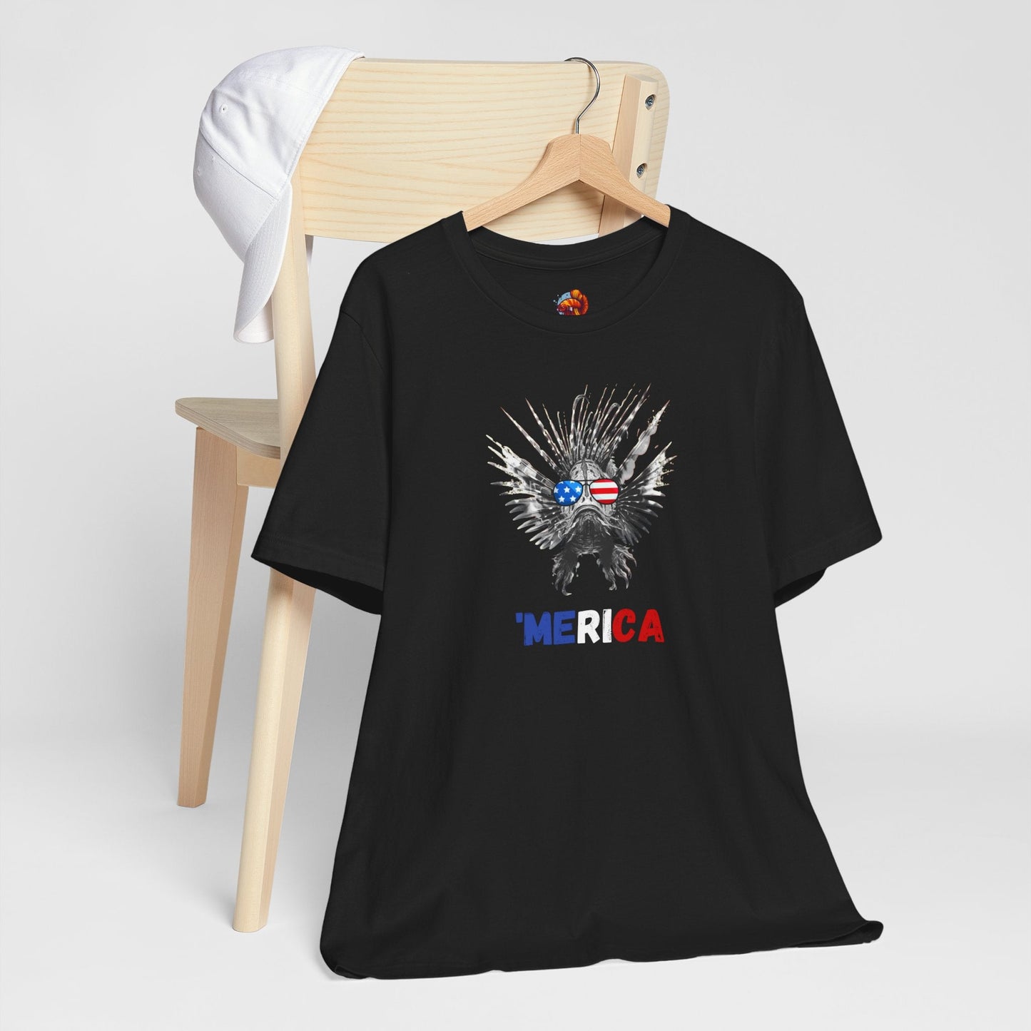 'MERICA Patriotic Lionfish Unisex Tee - Support Animal Shelter Fundraising - Gifts for Animal Lovers