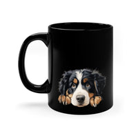 Printify Mugs Peeking Bernese Mountain Puppy Black Ceramic Dog Mug 11 oz