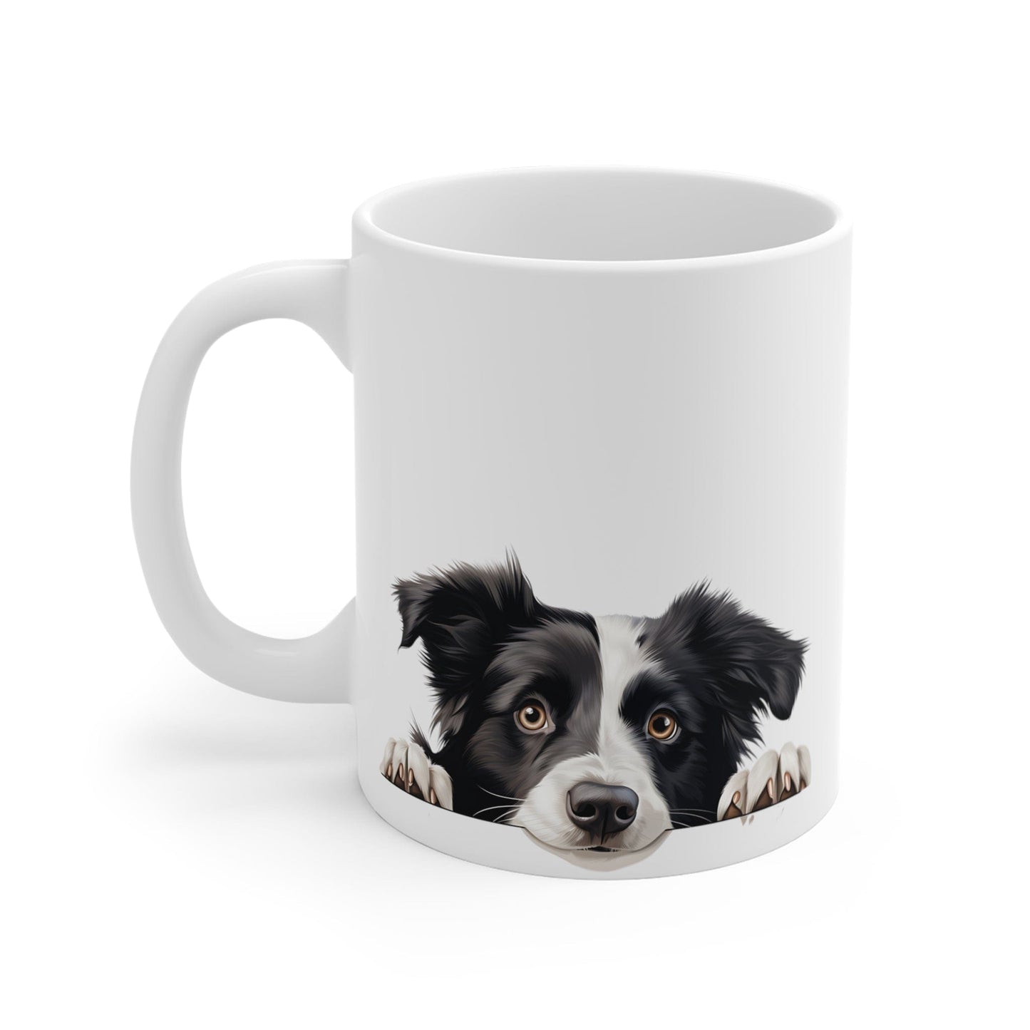 Printify Mugs Peeking Border Collie Puppy White Ceramic Dog Mug 11 oz