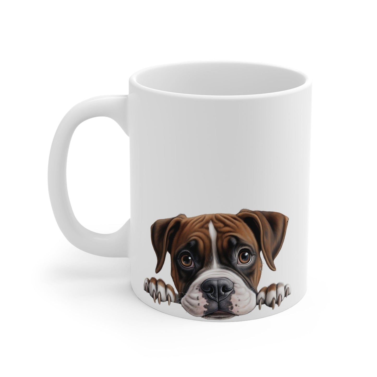 Printify Mugs Peeking Boxer Puppy White Ceramic Dog Mug 11 oz