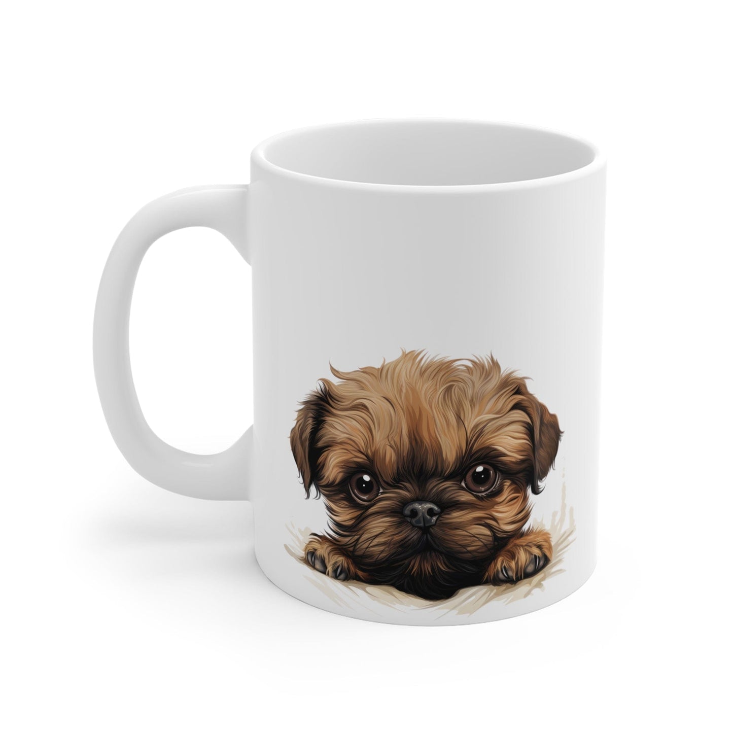 Printify Mugs Peeking Brussels Griffon Puppy White Ceramic Dog Mug 11 oz