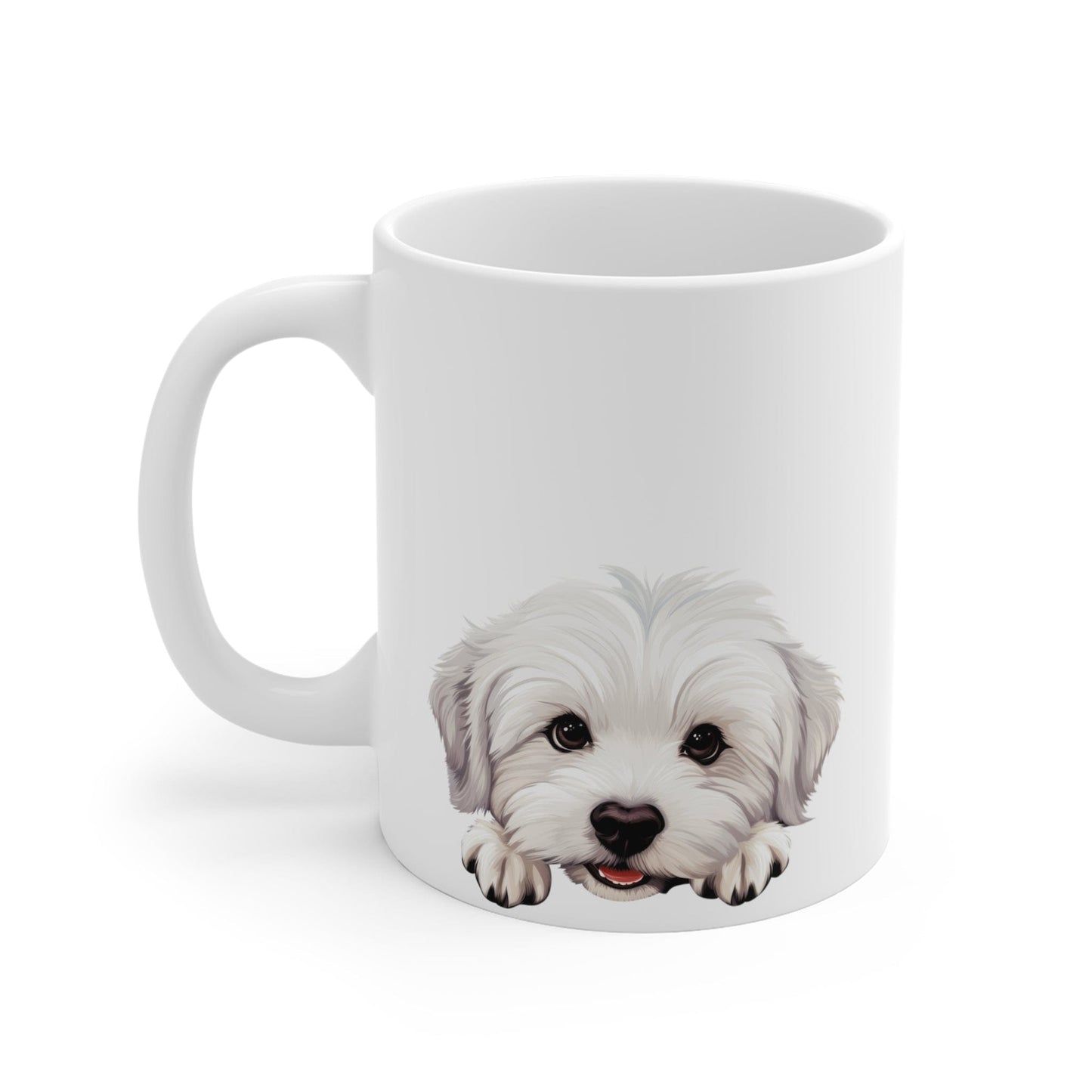 Printify Mugs Peeking Coton De Tulear Puppy White Ceramic Dog Mug 11 oz