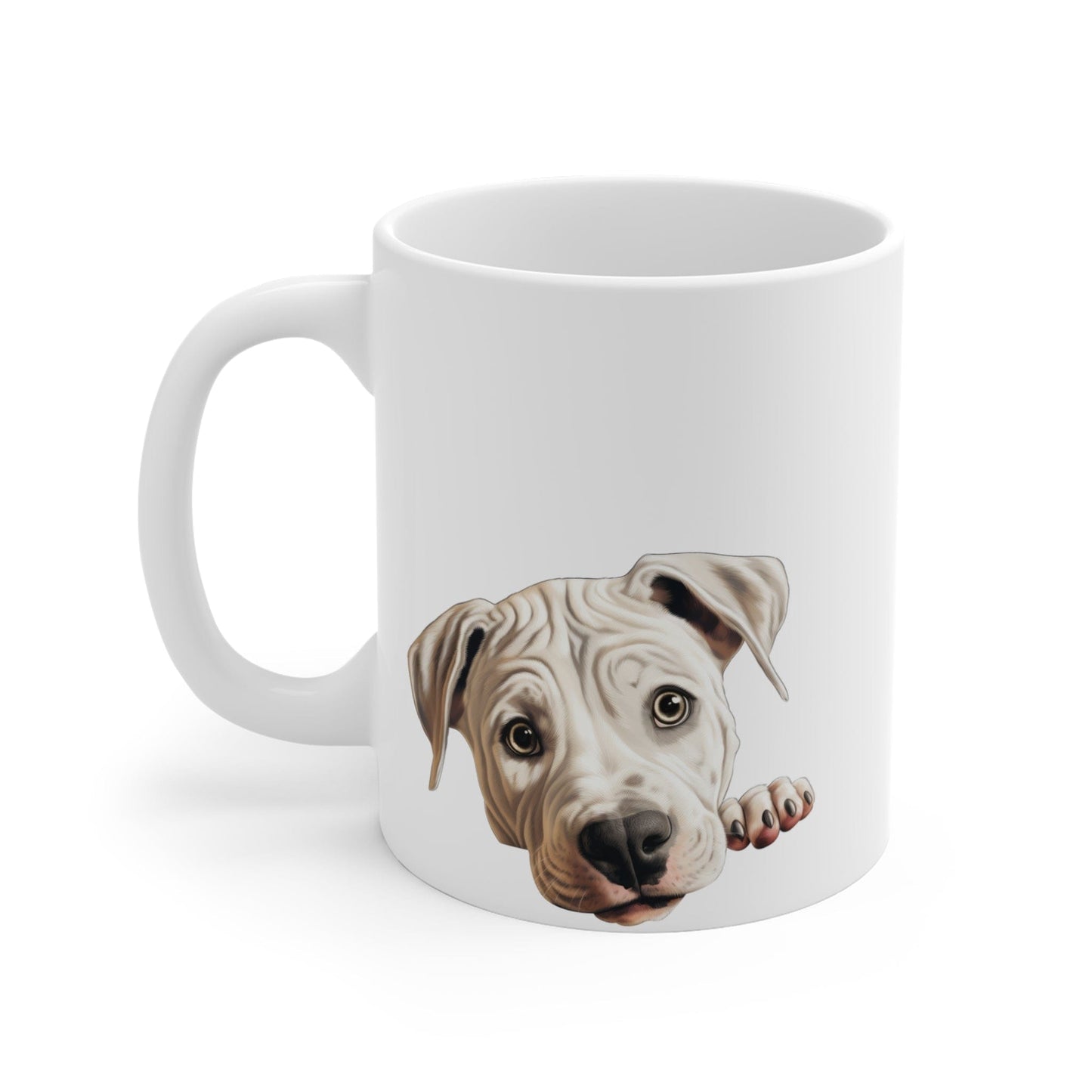 Printify Mugs Peeking Dogo Argentino Puppy White Ceramic Dog Mug 11 oz