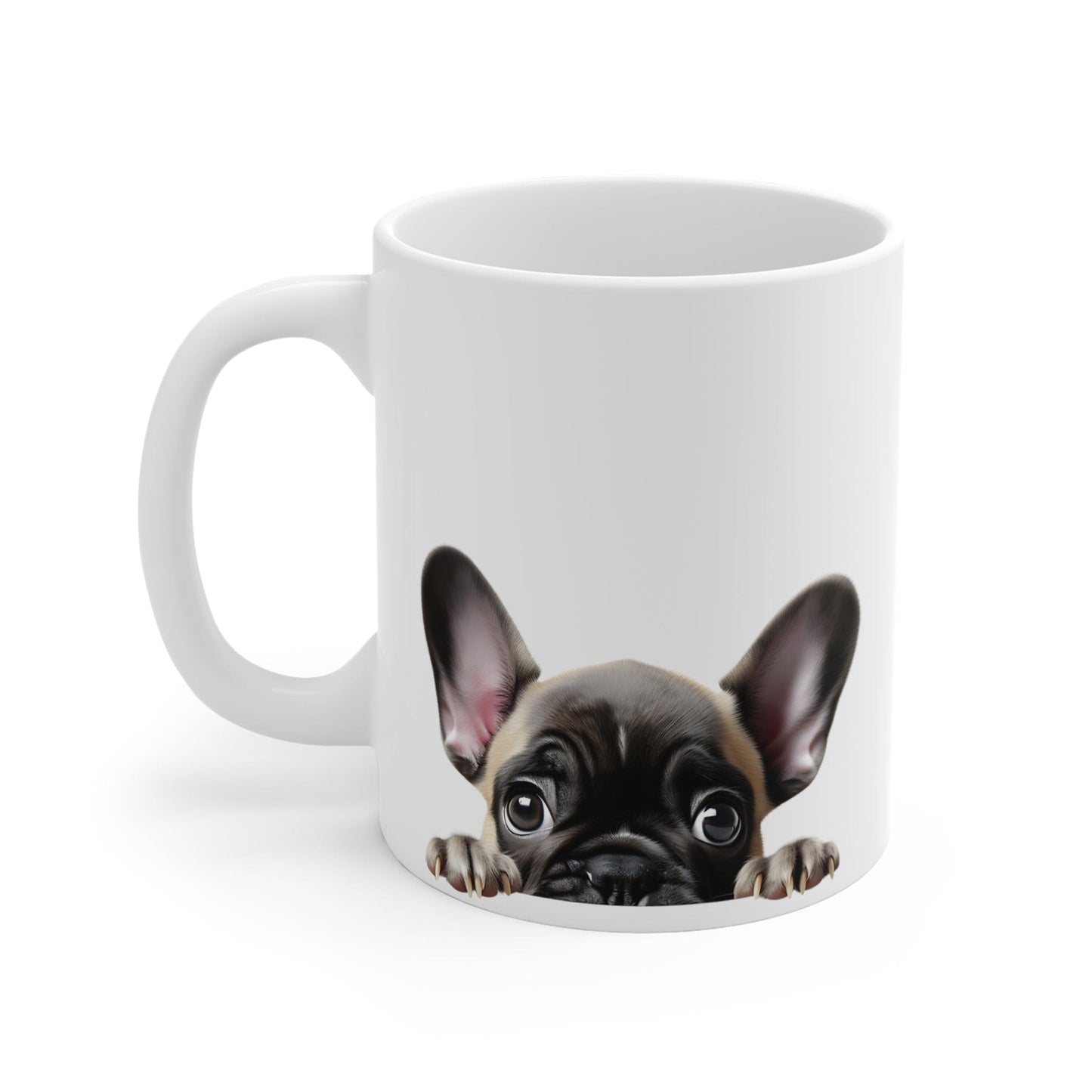 Printify Mugs Peeking French Bulldog Coffee Dog Mug White 11 oz