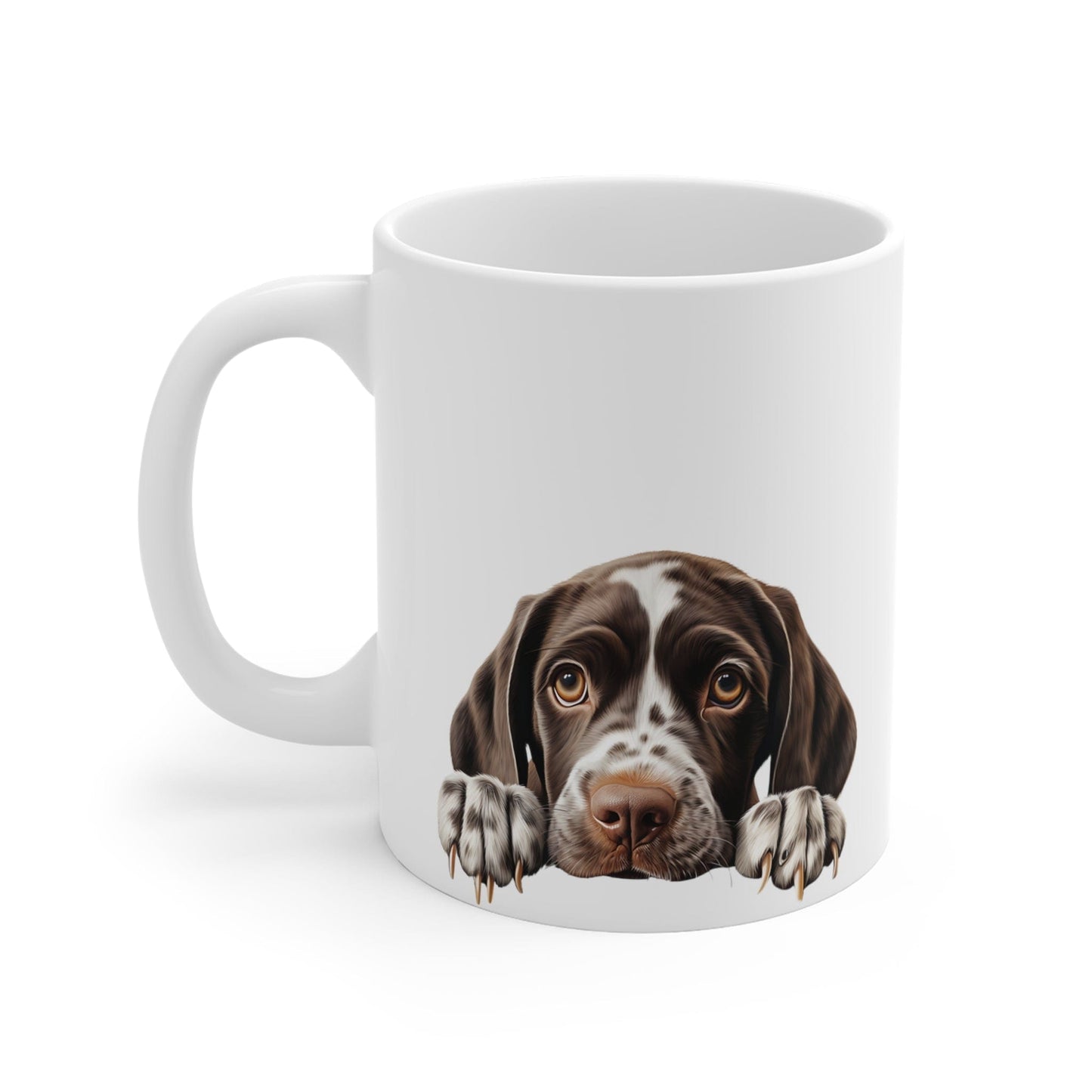 Printify Mugs Peeking German Shorthaired Pointer Puppy White Ceramic Dog Mug 11 oz