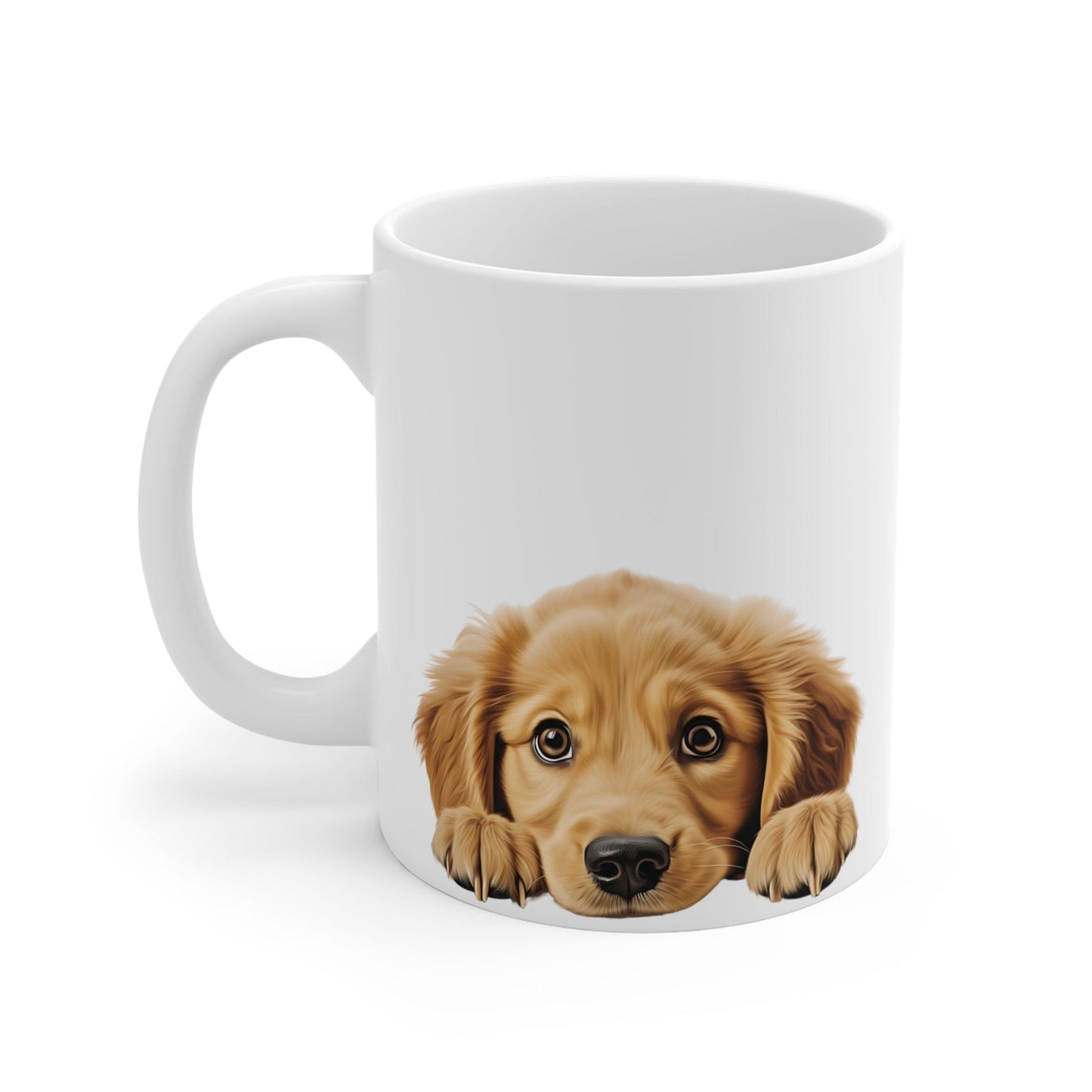 Printify Mugs Peeking Golden Retriever Puppy White Ceramic Dog Mug 11 oz