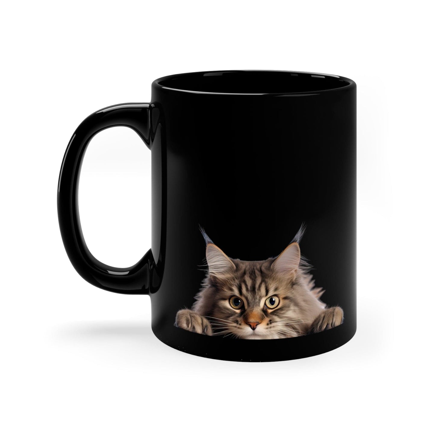 Printify Mugs Peeking Maine Coon Black Ceramic Cat Coffee Mug 11 oz