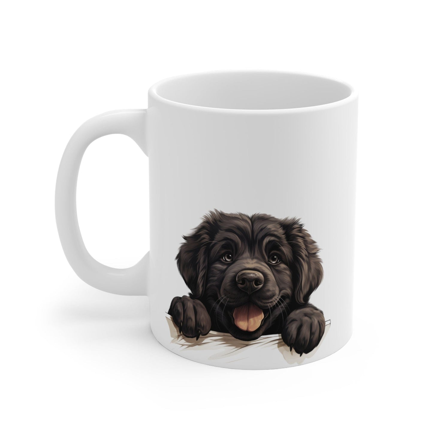 Printify Mugs Peeking Newfoundland Puppy Black Ceramic Dog Mug 11 oz