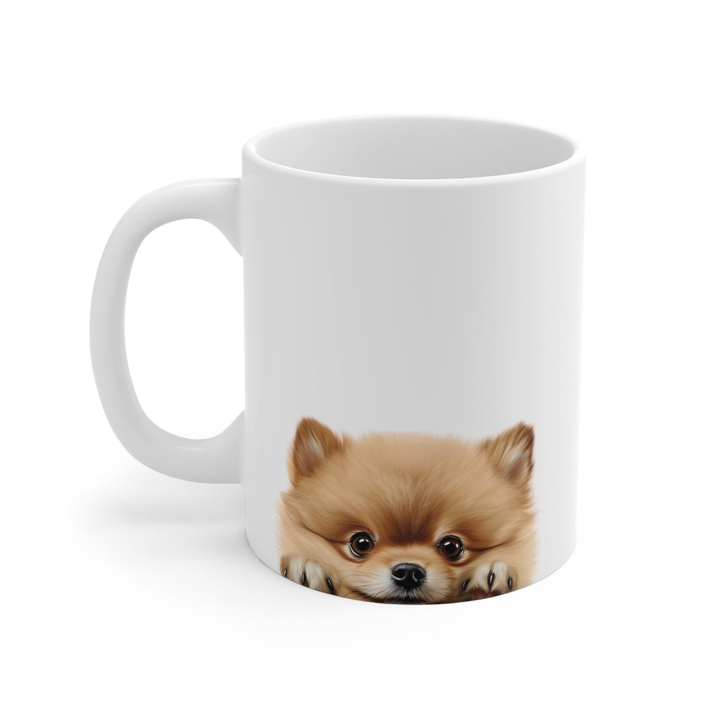 Printify Mugs Peeking Pomeranian Puppy White Ceramic Dog Mug 11 oz