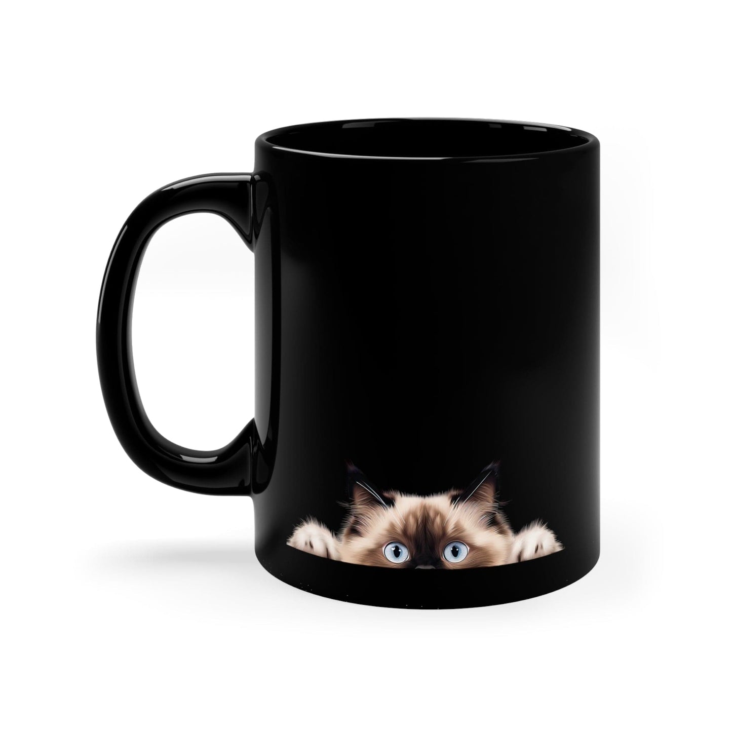 Printify Mugs Peeking Ragdoll Black Ceramic Cat Coffee Mug 11 oz