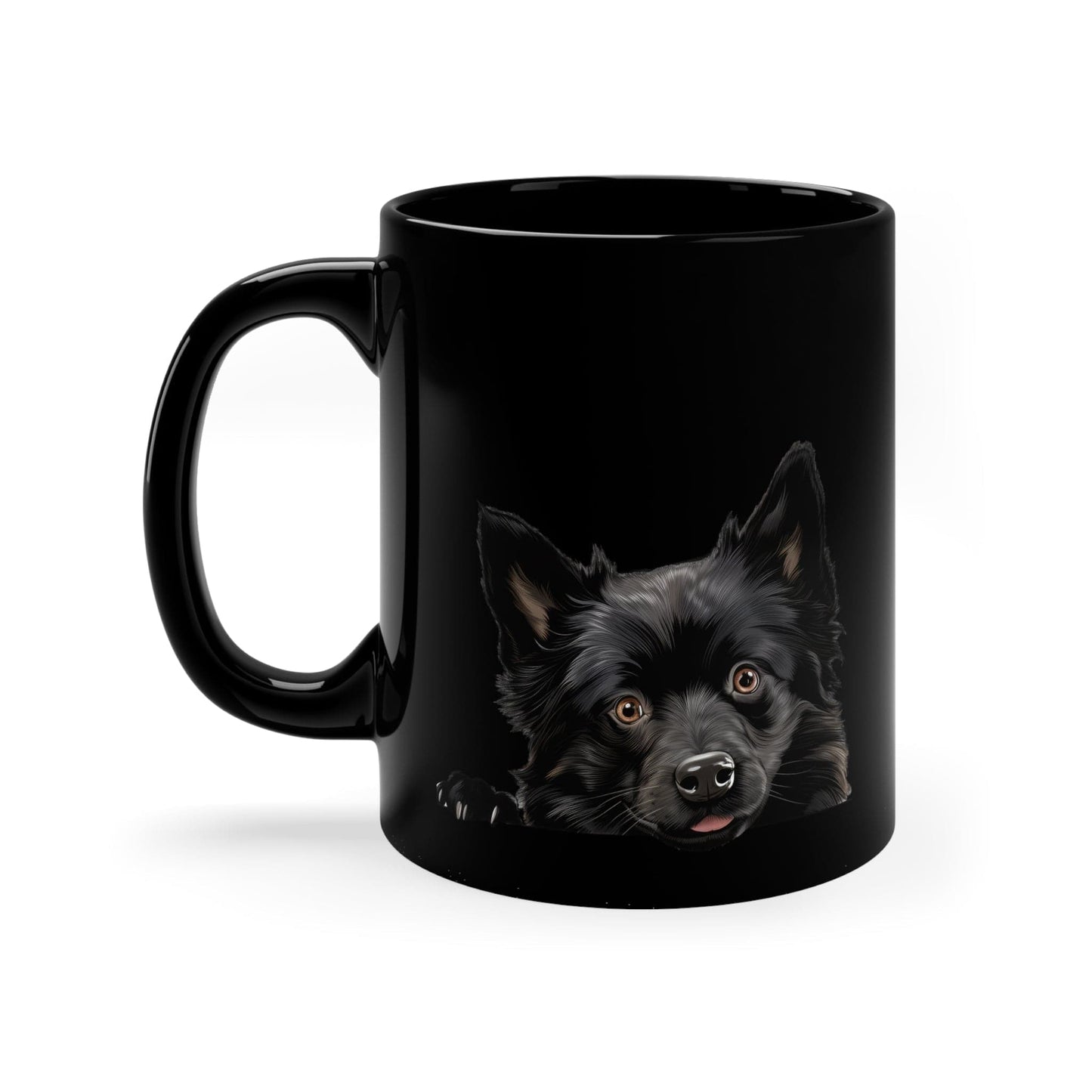 Printify Mugs Peeking Schipperke Puppy Black Ceramic Dog Mug 11 oz