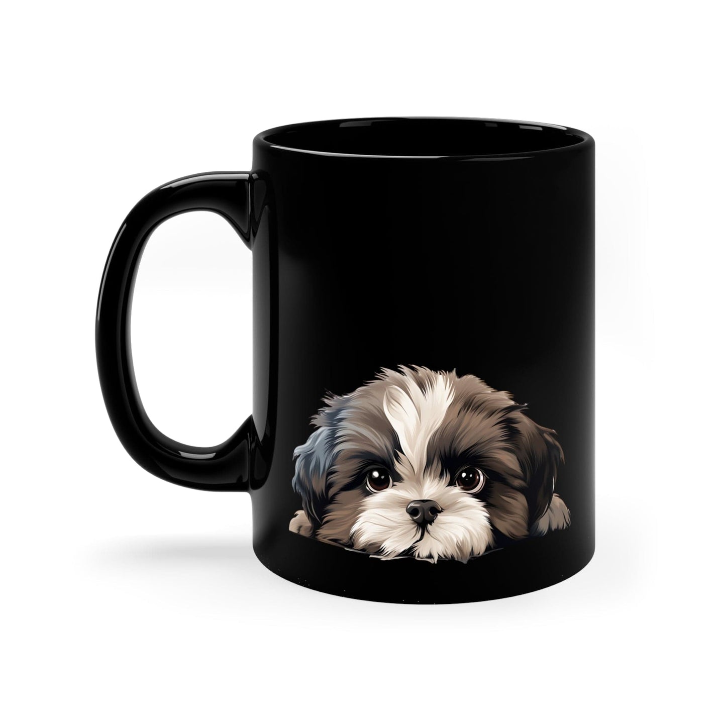 Printify Mugs Peeking Shih Tzu Puppy Black Ceramic Dog Mug 11 oz