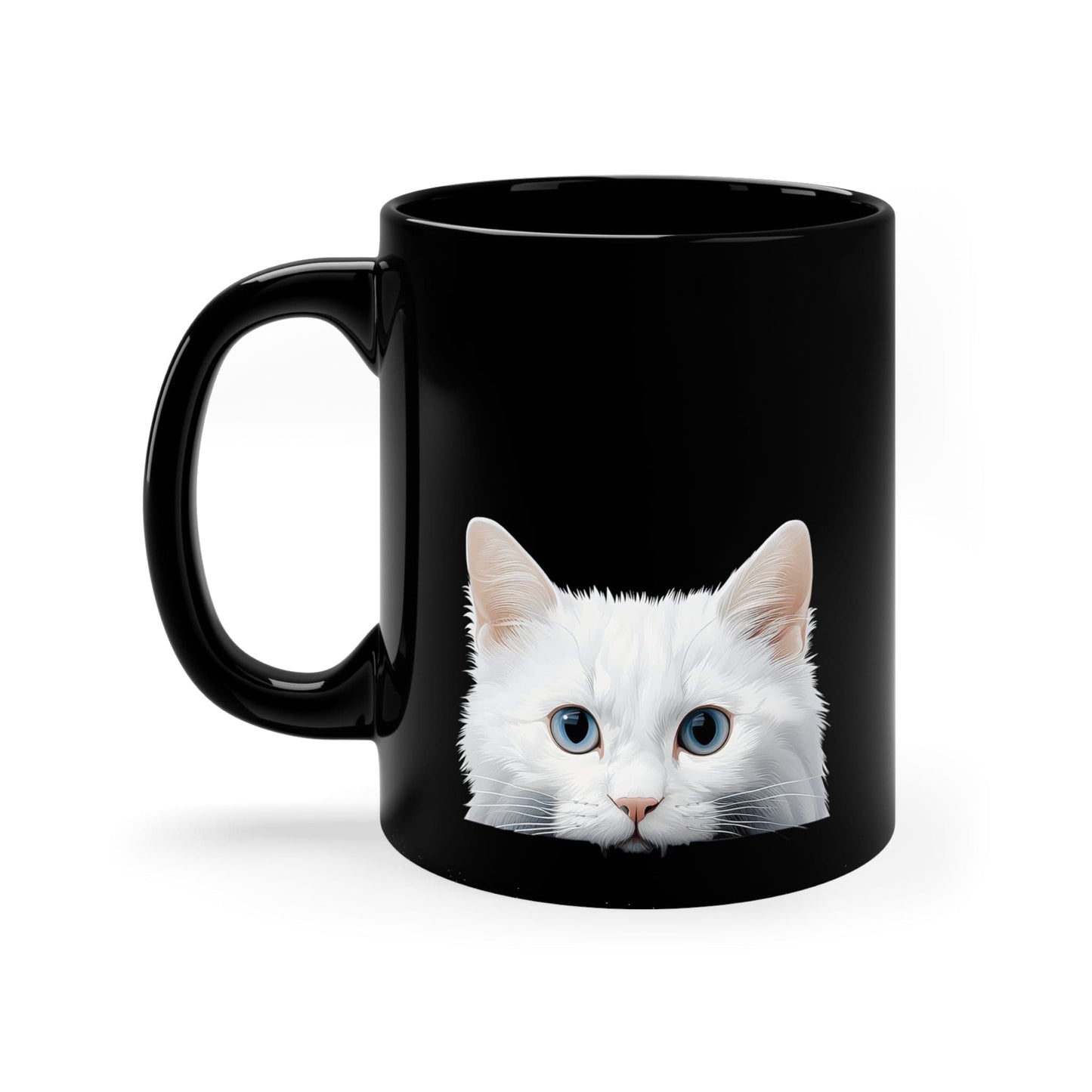 Printify Mugs Peeking Turkish Angora Black Ceramic Cat Coffee Mug 11 oz