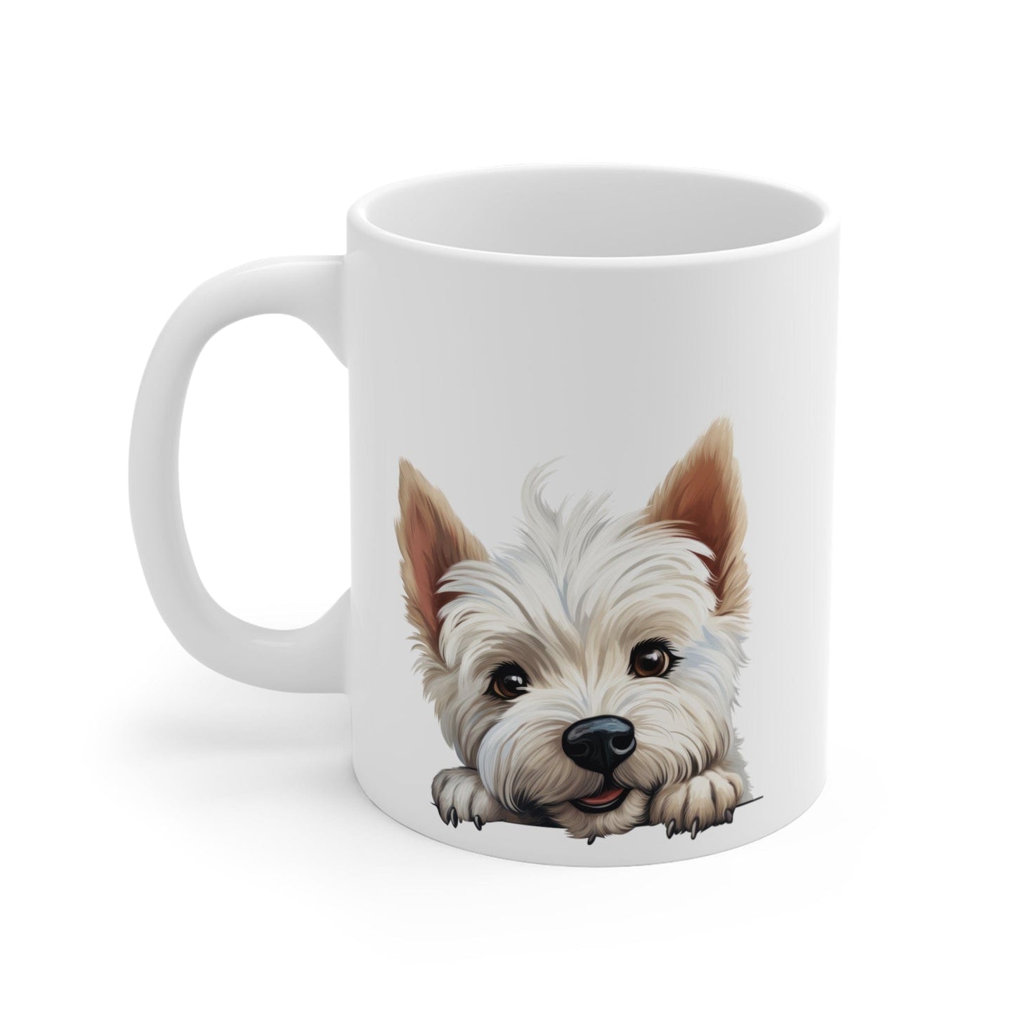 Printify Mugs Peeking West Highland Terrier Puppy White Ceramic Dog Mug 11 oz
