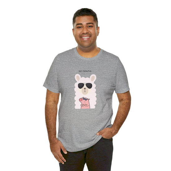 NO DRAMA Llama and Pig Unisex Tee - All The Fauna - Support Animal Shelter Fundraising - Gifts for Animal Lovers