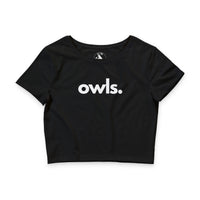 Owls crop tee in black — Women's wildlife apparel by Animals, Period