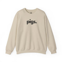 Pigs unisex crewneck sweatshirt in sand - farm animal advocate apparel by Animals, Period. Warm 50/50 cotton-poly brushed fleece, relaxed fit. Pigs outperform dogs in problem-solving and feel complex emotions. Farm animal sanctuaries provide lifelong care for rescued pigs. Every purchase funds no-kill rescues.
