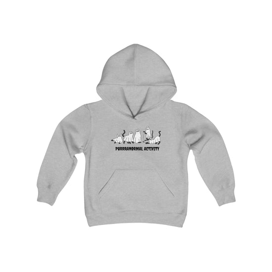 Purrranormal Activity Cats Youth Heavy Blend™ Halloween Hoodie - All The Fauna - Support Animal Shelter Fundraising - Gifts for Animal Lovers