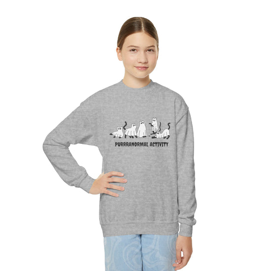 Purrranormal Activity Youth Crewneck Halloween Sweatshirt - All The Fauna - Support Animal Shelter Fundraising - Gifts for Animal Lovers