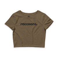 Raccoons crop tee in heather olive — Women's wildlife apparel by Animals, Period