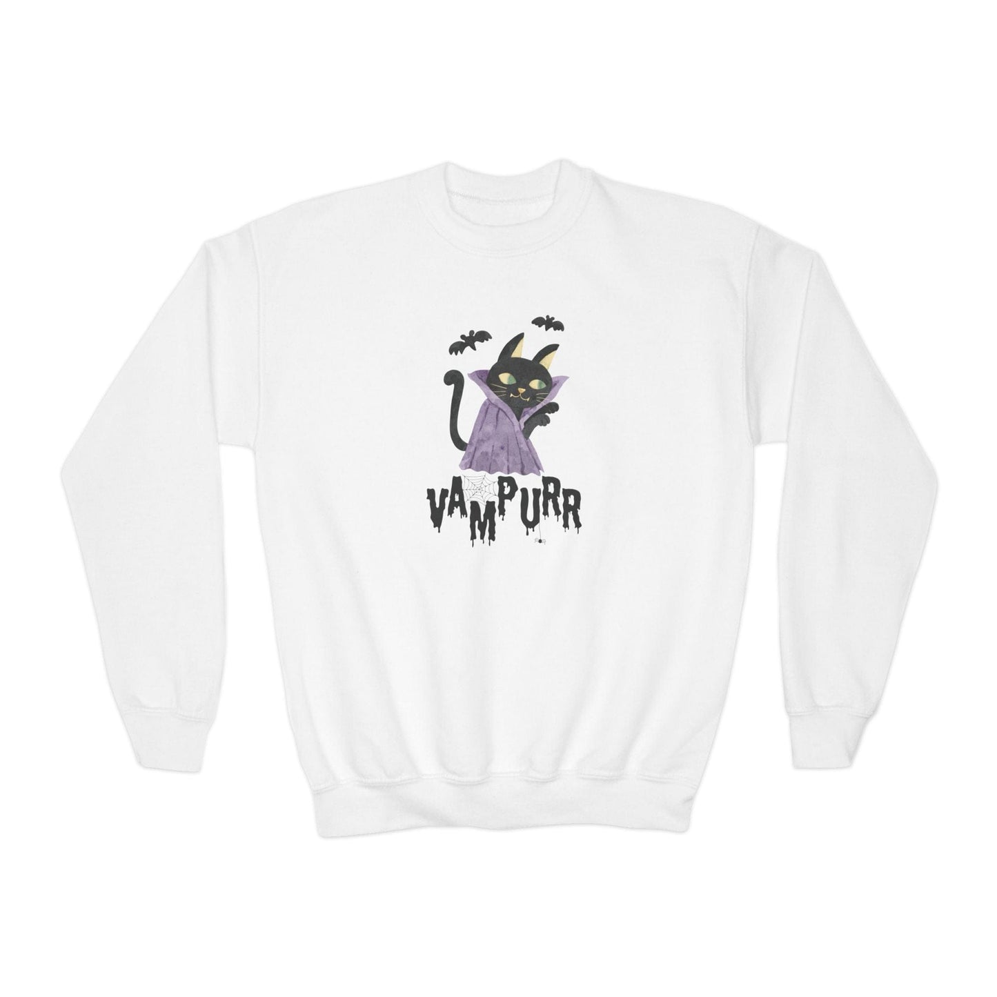 Printify Sweatshirts White / XS VAMPURR Youth Crewneck Halloween Sweatshirt